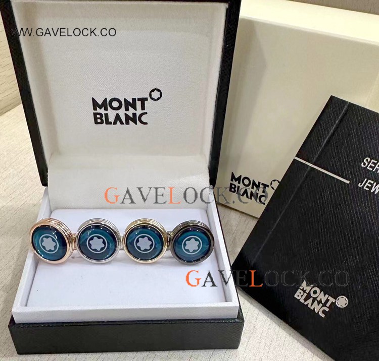 AAA Copy Montblanc Classic Cufflinks Gold and Blue